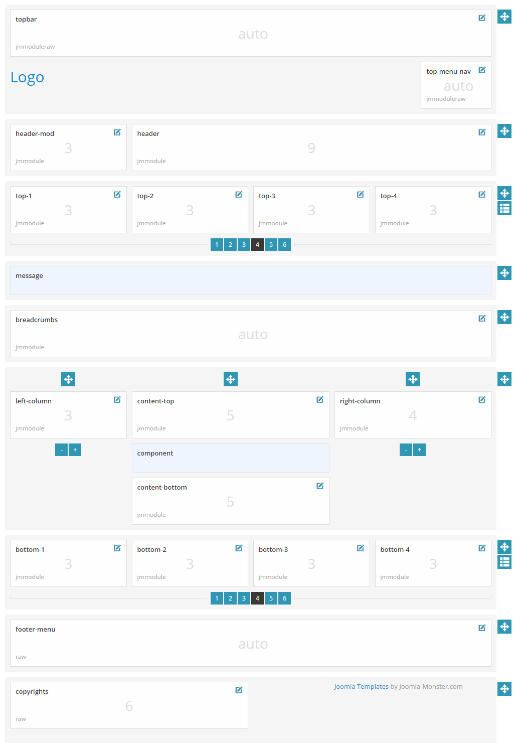 Module positions for normal and large screen